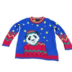 Christmas Panda Sweater Blizzard Bay Kids Size 4 Blue Holiday